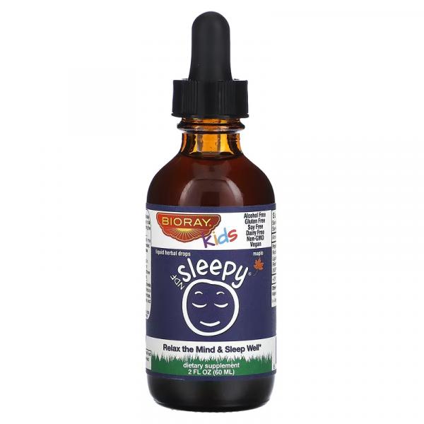Расслабление и крепкий сон для детей, со вкусом кленового сиропа, Relax The Mind & Sleep Well, Bioray Kids, 60 мл - Фото 1