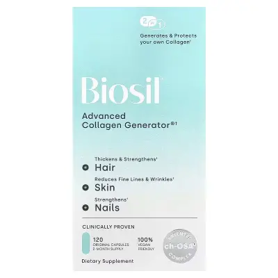 BioSil (Биосил генератор коллагена), Активатор коллагена, Collagen Generator, Natural Factors, 120 вегетарианских капсул