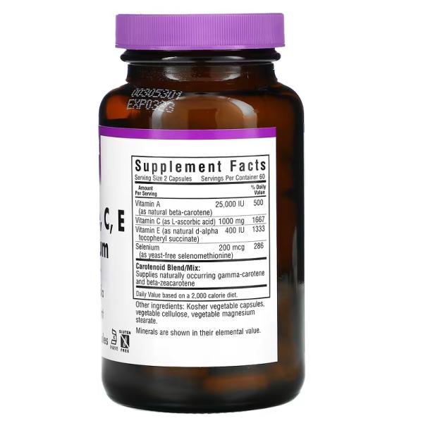 Бета-каротин із вітамінами C, E та селеном, Beta Сarotene, C, E plus Selenium, Bluebonnet Nutrition, 120 рослинних капсул - Фото 2