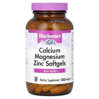 Кальций, магний, цинк, Calcium Magnesium Zinc, Bluebonnet Nutrition, 120 мягких желатиновых капсул