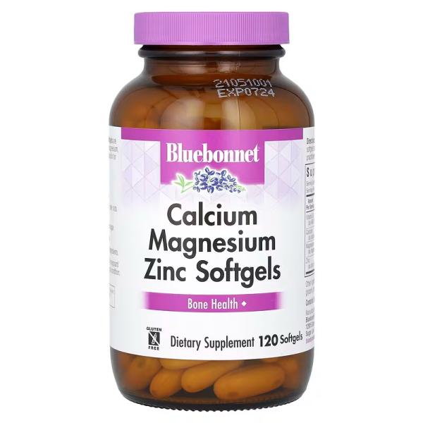 Кальцій, магній, цинк, Calcium Magnesium Zinc, Bluebonnet Nutrition, 120 м’яких капсул - Фото 1