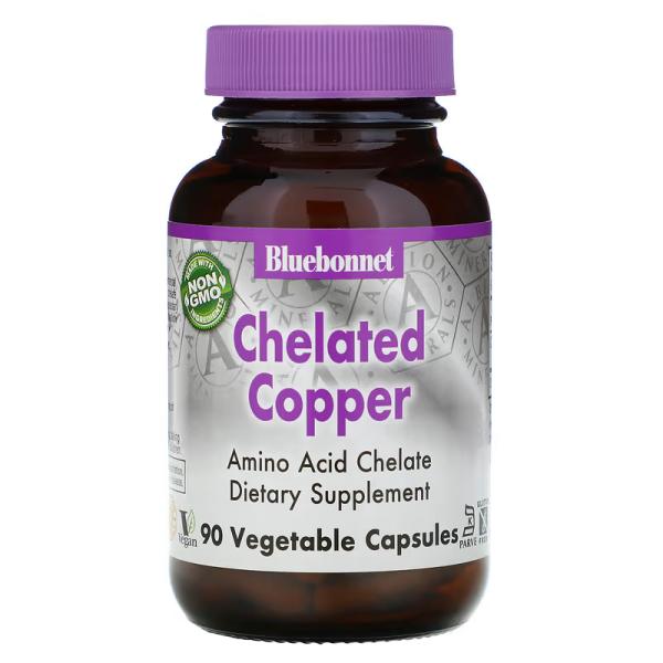 Медь в хелатной форме, Chelated Copper, Bluebonnet Nutrition, 90 растительных капсул - Фото 1