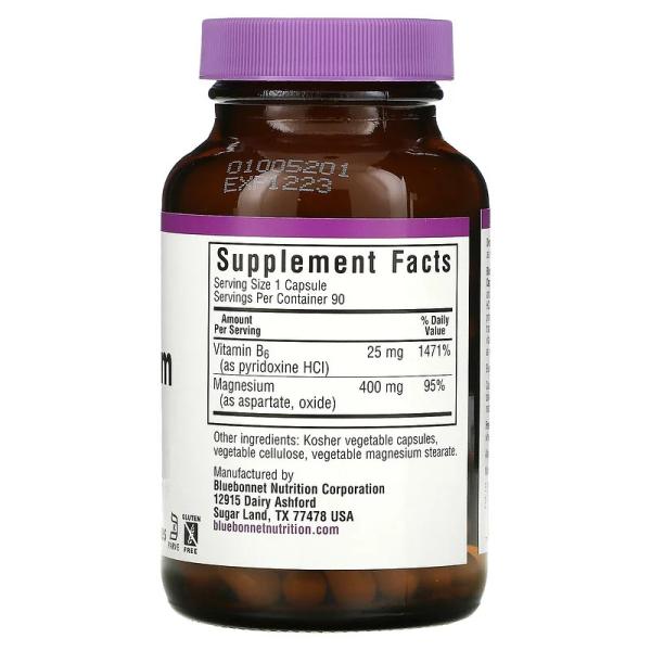 Магний и витамин В-6, Magnesium Plus B6, Bluebonnet Nutrition, 90 капсул   - Фото 2
