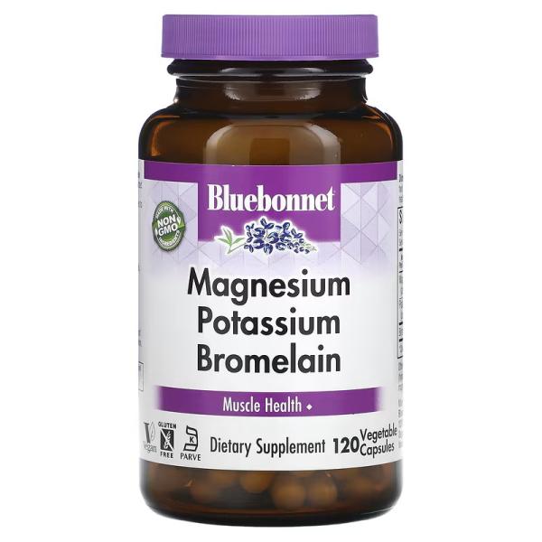 Магний и калий бромелаин, Magnesium Potassium Bromelain, Bluebonnet Nutrition, 120 растительных капсул - Фото 1