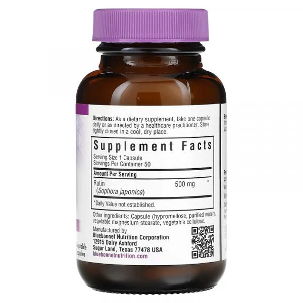 Рутин, Rutin, Bluebonnet Nutrition, 500 мг, 50 вегетарианских капсул - Фото 2