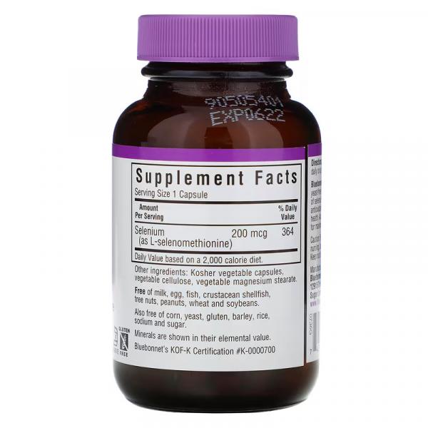 Селен, Selenium, Bluebonnet Nutrition, без дрожжей, 200 мкг, 90 капсул  - Фото 2