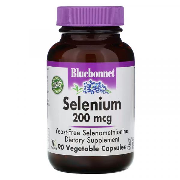 Селен, Selenium, Bluebonnet Nutrition, без дрожжей, 200 мкг, 90 капсул  - Фото 1