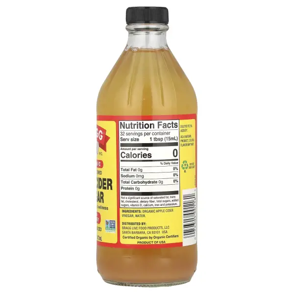 Органический яблочный уксус с маткой, Organic Apple Cider Vinegar with the Mother, Bragg, 473 мл (16 ред. унций) - Фото 2