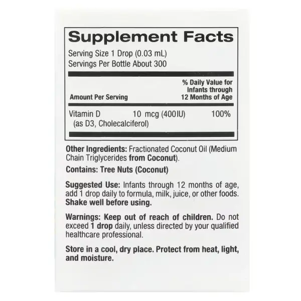 Жидкий витамин Д-3 для детей, Baby Vitamin D3, California Gold Nutrition, в каплях, 400 МО (10 мкг), 10 мл - Фото 2