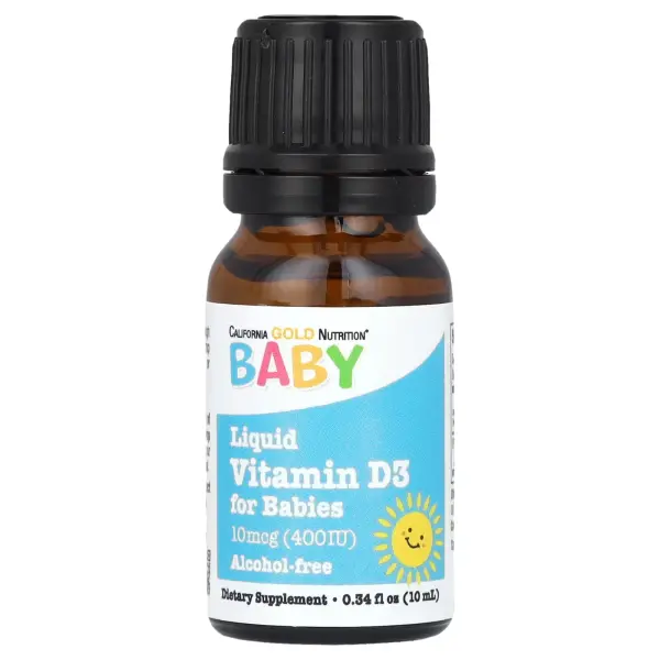 Жидкий витамин Д-3 для детей, Baby Vitamin D3, California Gold Nutrition, в каплях, 400 МО (10 мкг), 10 мл - Фото 3