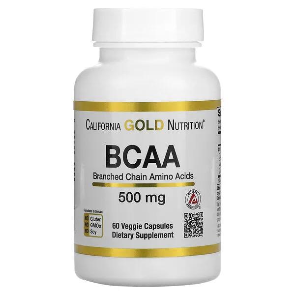 Амінокислоти BCAA, Pure BCAA, California Gold Nutrition, 500 мг, 60 капсул  - Фото 1