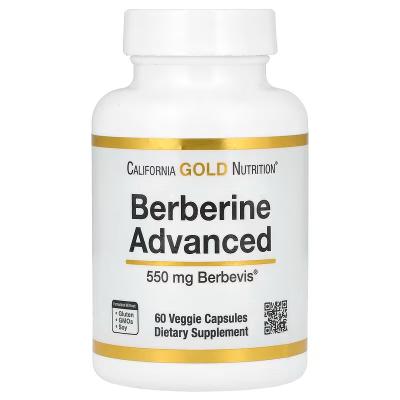 Берберин с фитосомами Berbevis, Berberine Advanced, California Gold Nutrition, 550 мг, 60 растительных капсул