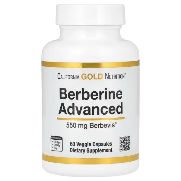 Берберин с фитосомами Berbevis, Berberine Advanced, California Gold Nutrition, 550 мг, 60 растительных капсул - Фото 1