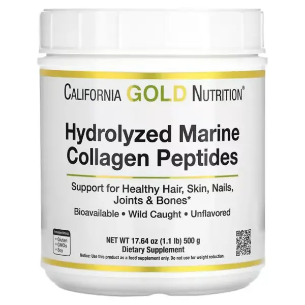 Пептиды из морского коллагена премиального качества, Hydrolyzed Marine Collagen Peptides, California Gold Nutrition, 500 г - Фото 1