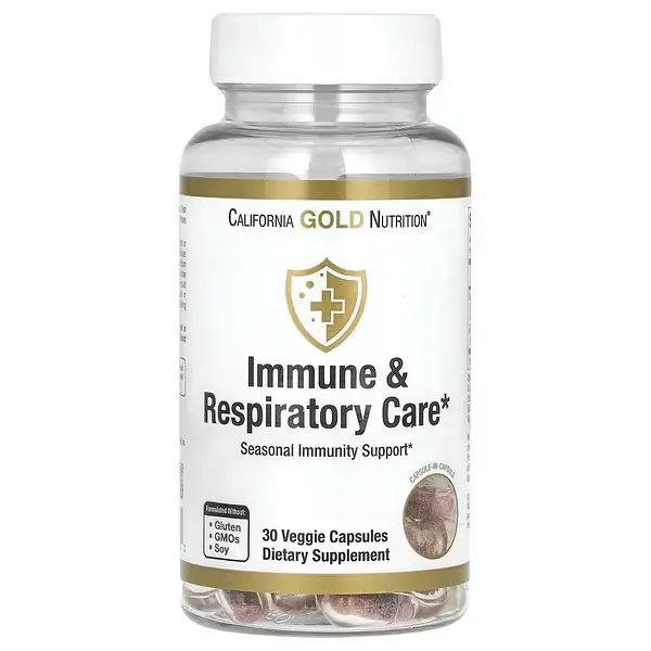 Засіб для зміцнення імунітету й дихальної системи, Immune Respiratory Care, California Gold Nutrition, 30 рослинних капсул - Фото 1