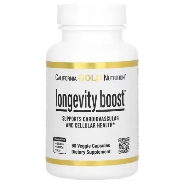 Поддержка долголетия Longevity Boost, California Gold Nutrition, 60 растительных капсул - Фото 1