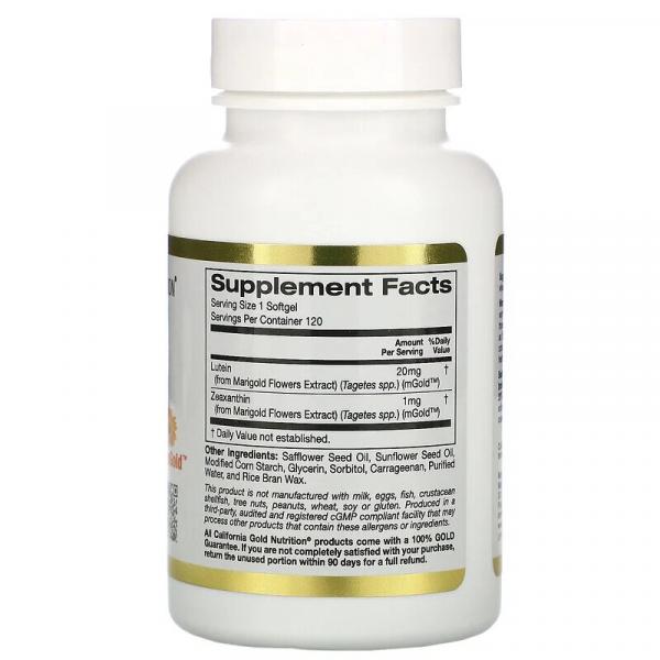 Лютеин с зеаксантином, Lutein with Zeaxanthin, California Gold Nutrition, 20 мг, 120 мягких таблеток  - Фото 2
