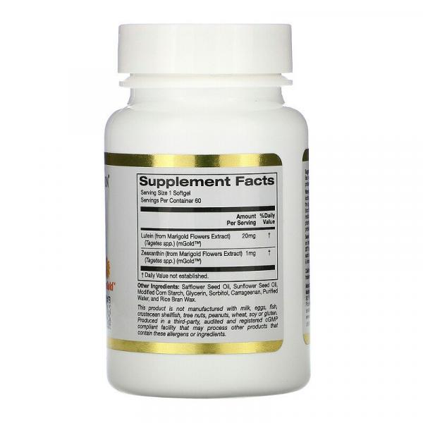 Лютеин с зеаксантином, Lutein with Zeaxanthin, California Gold Nutrition, 20 мг, 60 мягких таблеток - Фото 2