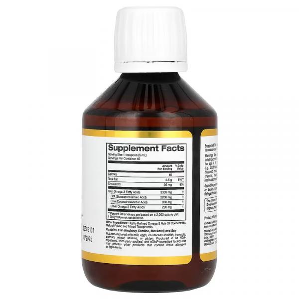 Норвежский рыбий жир с омега-3 повышенной силы действия, натуральный лимонный вкус, Norwegian Extra Strength Omega-3 Fish Oil Natural Lemon Flavor, California Gold Nutrition, 200 мл - Фото 2