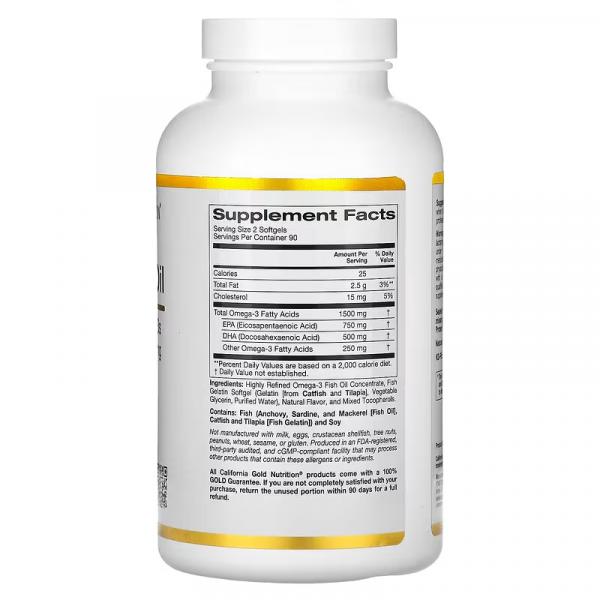 Норвежский рыбий жир с омега-3, с натуральным лимонным вкусом, Norwegian Omega-3 Fish Oil Natural Lemon, California Gold Nutrition, 180 мягких таблеток - Фото 2