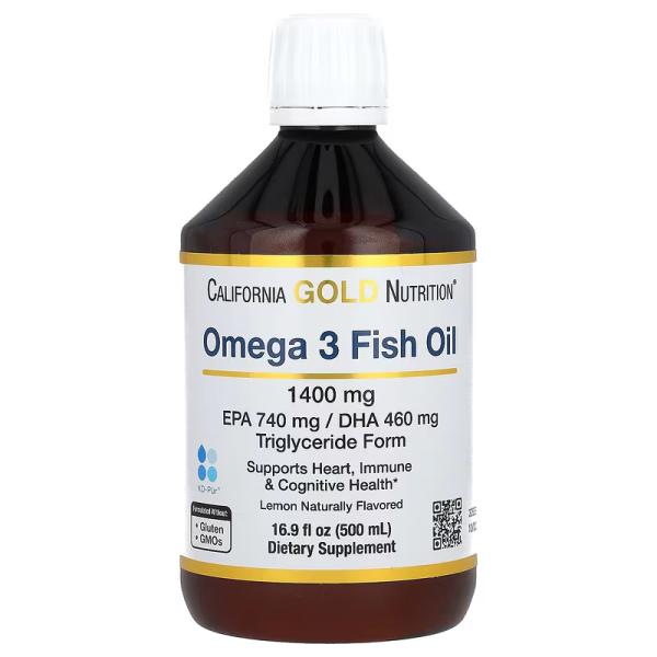Норвежский рыбий жир с омега-3, натуральный лимонный вкус, Norwegian Omega-3 Fish Oil Natural Lemon Flavor, California Gold Nutrition, 500 мл - Фото 1
