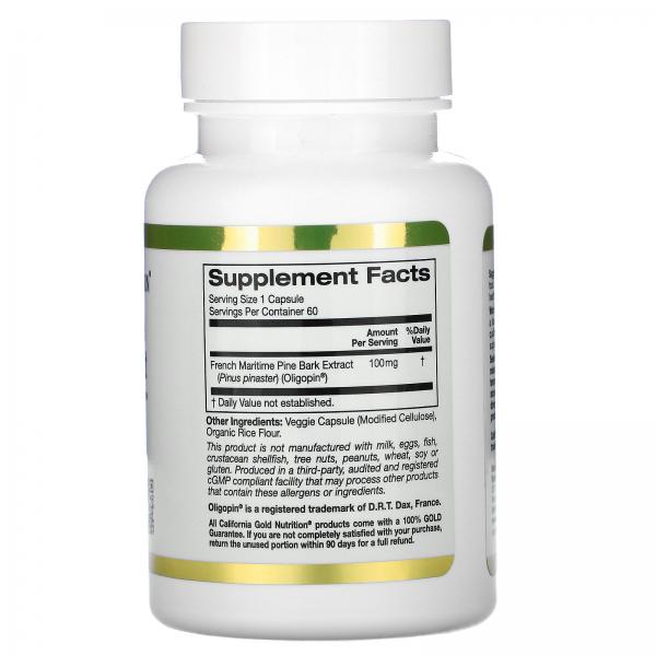 Французский экстракт коры приморской сосны, олигопин, California Gold Nutrition, 100 мг, 60 капсул  - Фото 2