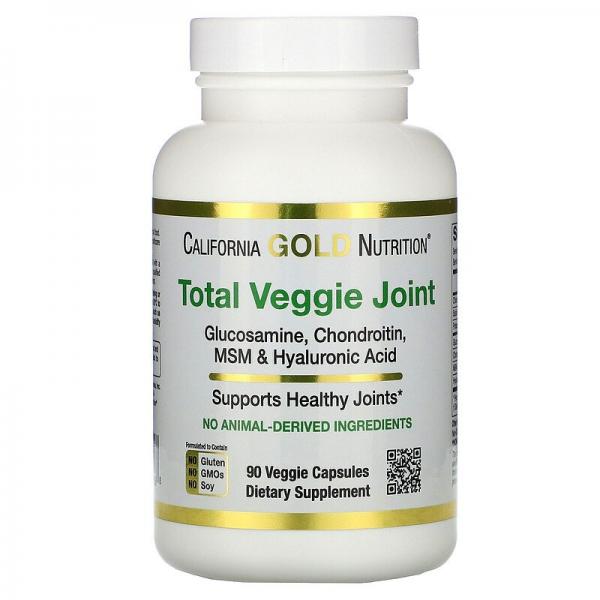 Глюкозамин, хондроитин, МСМ, гиалуроновая кислота и олигопин ( Total Veggie Joint Formula), California Gold Nutrition, 90 капсул  - Фото 1