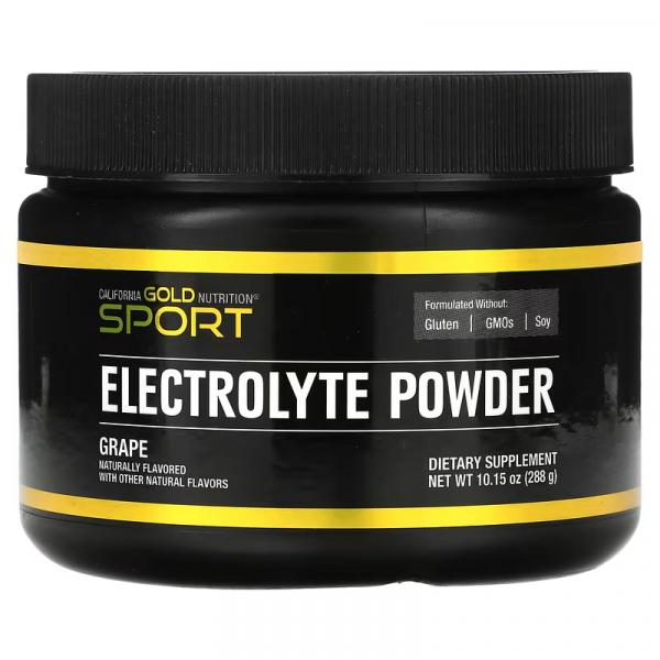 Электролитный порошок, натуральный вкус винограда, Electrolyte Powder Natural Grape, California Gold Nutrition, SPORT, 288 г - Фото 1