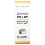 Витамины D3 и K2, Vitamin D3 & K2, California Gold Nutrition, 25 мкг (1000 МЕ), 30 мл - Фото миниатюра 1