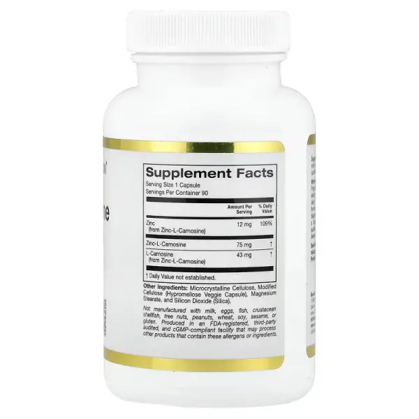 Цинк-L-карнозин, Zinc-L-Carnosine Complex, California Gold Nutrition, 90 рослинних капсул - Фото 2