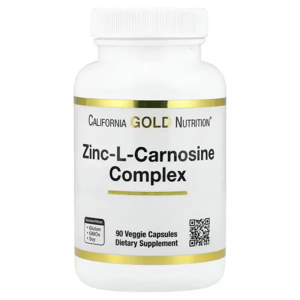 Цинк-L-карнозин, Zinc-L-Carnosine Complex, California Gold Nutrition, 90 рослинних капсул - Фото 1