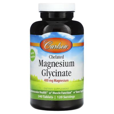 Хелатный глицинат магния, Chelated Magnesium Glycinate, Carlson, 400 мг, 240 таблеток (200 мг в 1 таблетке)