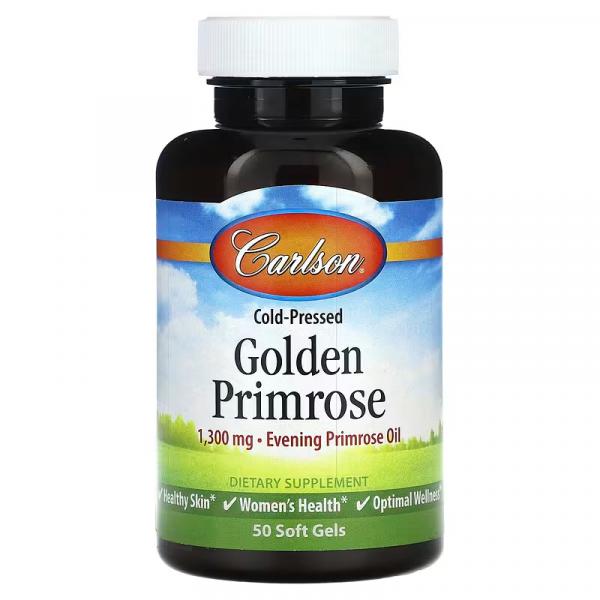 Примула холодного отжима, Cold Pressed Golden Primrose, Carlson, 1300 мг, 50 мягких таблеток - Фото 1