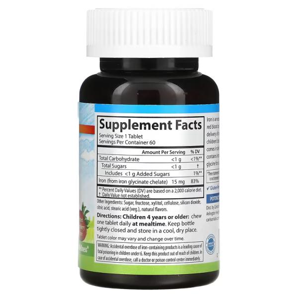 Залізо у формі жувальних таблеток, для дітей, натуральний полуничний смак, Kid's Chewable Iron Natural Strawberry, Carlson, 15 мг, 60 таблеток - Фото 2