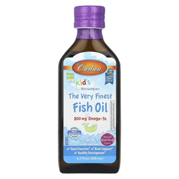 Самый лучший рыбий жир для детей, натуральным вкус ягод, Carlson Labs, Fish Oil, 800 мг, 200 мл (6,7 жидк. унции) - Фото 1