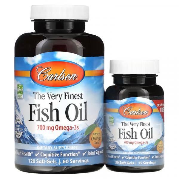 Самый лучший рыбий жир, апельсиновый вкус, The Very Finest Fish Oil Natural Orange, Carlson, 350 мг, 120+30 мягких таблеток - Фото 1
