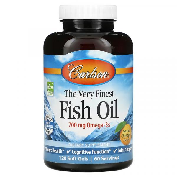 Самый лучший рыбий жир, апельсиновый вкус, The Very Finest Fish Oil Natural Orange, Carlson, 350 мг, 120 мягких таблеток - Фото 1
