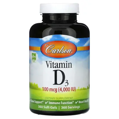 Вітамін D-3, Vitamin D3, Carlson, 100 мкг (4000 МО), 360 гелевих капсул