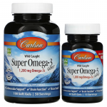Высокоэффективная омега-3 из морской рыбы, Wild Caught Super Omega-3 Gems, Carlson Labs, 600 мг, 100 плюс 30 капсул - Фото миниатюра 1