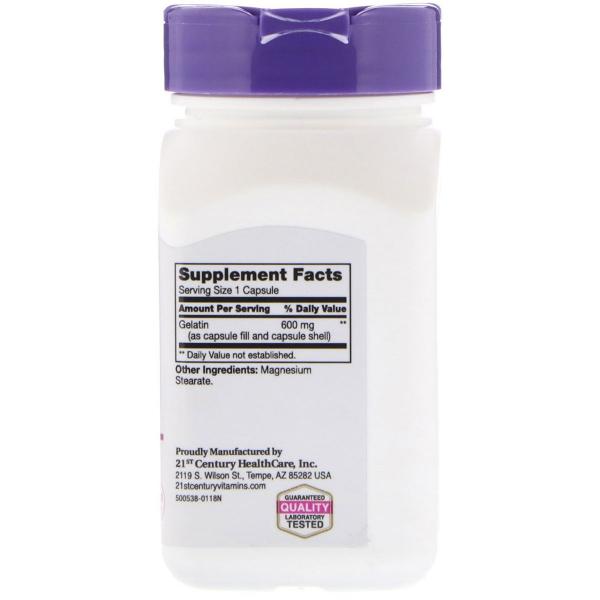  Желатин, 21st Century, Gelatin, 600 мг, 100 капсул - Фото 2