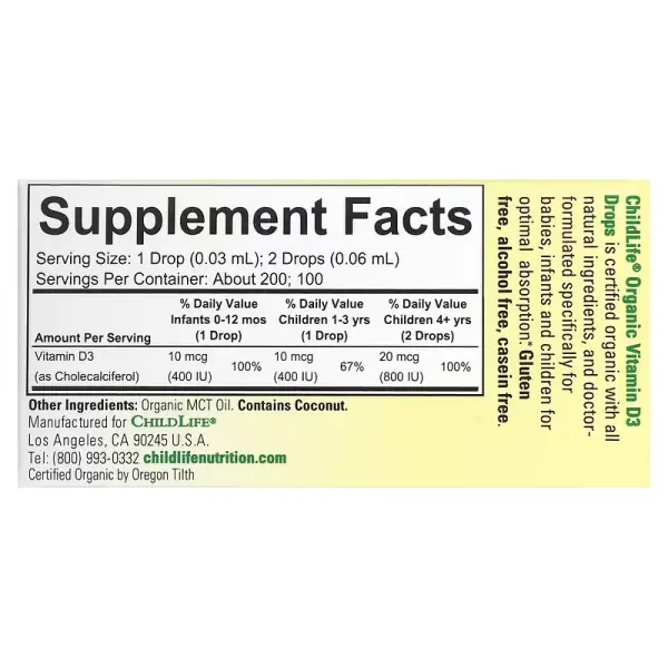  Жидкий витамин D3 для детей со вкусом ягод, 400 МЕ, Organic Vitamin D3 Drops, ChildLife, 6,25 мл - Фото 2