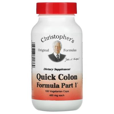 Средство для здоровья кишечника, этап 1, Quick Colon Formula Part-1, Christopher's Original Formulas, 485 мг, 100 вегетарианских капсул