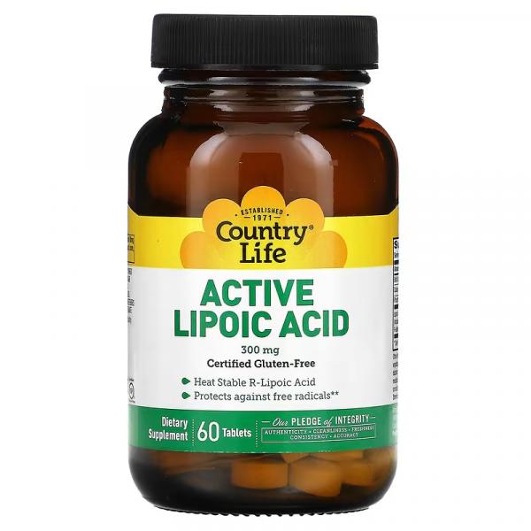 Активная липоевая кислота, Active Lipoic Acid, Country Life, 300 мг, 60 таблеток - Фото 1