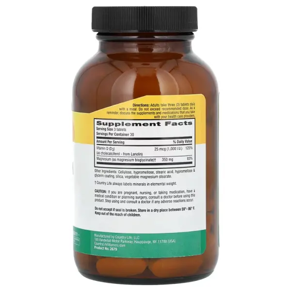 Магній гліцинат, Chelated Magnesium Glycinate, Country Life, подвійної дії з високим поглинанням, 90 вегетаріанських таблеток - Фото 2