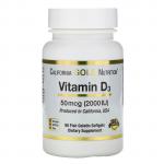 Витамин Д3, Vitamin D3, California Gold Nutrition, 50 мкг, 2000 МЕ, 90 желатиновых капсул  - Фото миниатюра 1