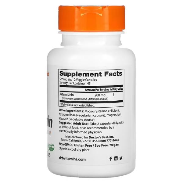 Артемизинин, Artemisinin, Doctor's Best, 100 мг, 90 вегетарианских капсул - Фото 2