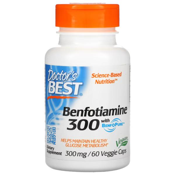 Бенфотиамин 300 с BenfoPure, Benfotiamine 300 with BenfoPure, Doctor's Best, 300 мг, 60 вегетарианских капсул - Фото 1