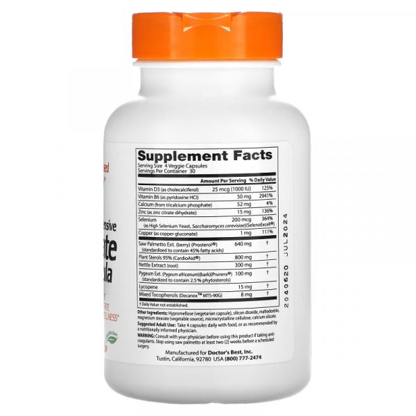 Комплексная формула для здоровья простаты, Comprehensive Prostate Formula, Doctor's Best, 120 вегетарианских капсул - Фото 2