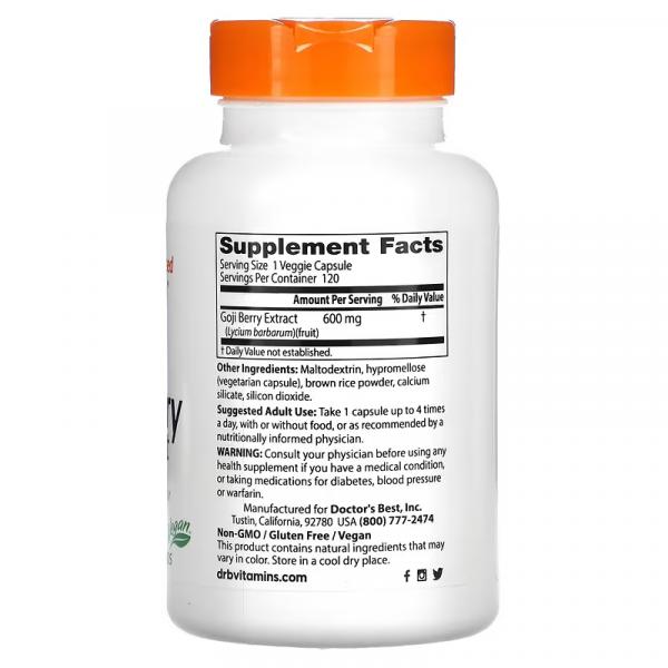 Экстракт ягод годжи, Goji Berry Extract, Doctor's Best, 600 мг, 120 вегетарианских капсул - Фото 2