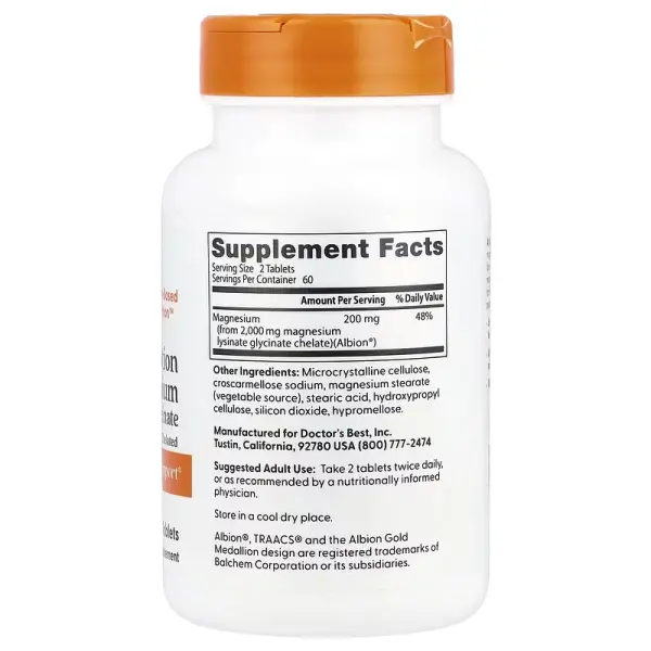 Магній хелат 100%, Magnesium Chelated, Doctor's Best, з мінералами Albion, 100 мг, 120 таблеток  - Фото 2